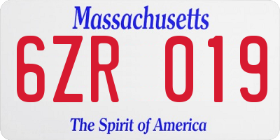 MA license plate 6ZR019