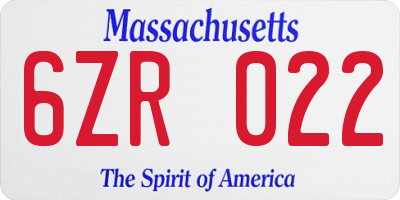 MA license plate 6ZR022