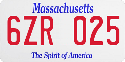 MA license plate 6ZR025
