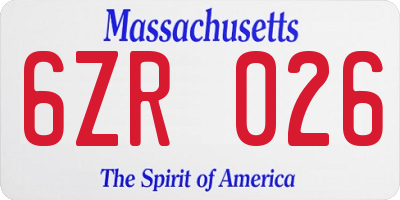 MA license plate 6ZR026