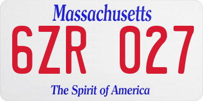 MA license plate 6ZR027