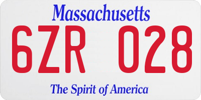 MA license plate 6ZR028