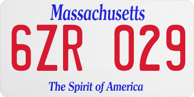 MA license plate 6ZR029