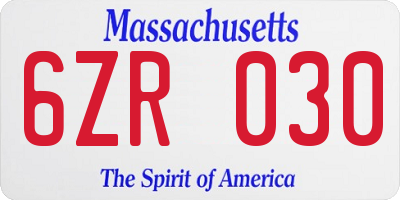 MA license plate 6ZR030