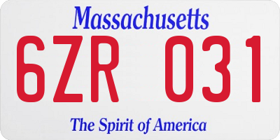 MA license plate 6ZR031