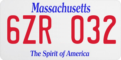 MA license plate 6ZR032
