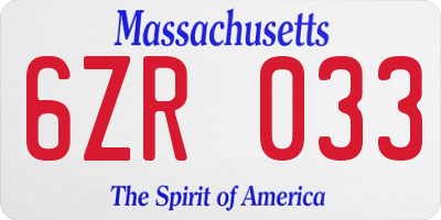 MA license plate 6ZR033