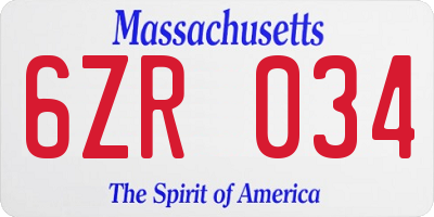 MA license plate 6ZR034