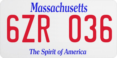 MA license plate 6ZR036