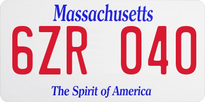 MA license plate 6ZR040