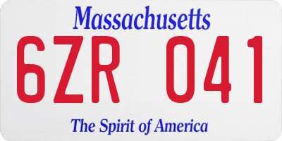 MA license plate 6ZR041