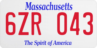 MA license plate 6ZR043