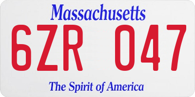 MA license plate 6ZR047