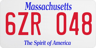 MA license plate 6ZR048