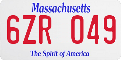 MA license plate 6ZR049