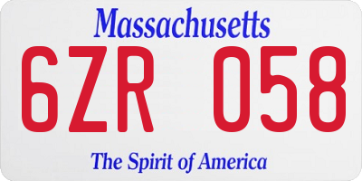 MA license plate 6ZR058