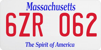 MA license plate 6ZR062