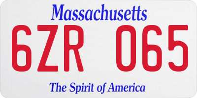 MA license plate 6ZR065