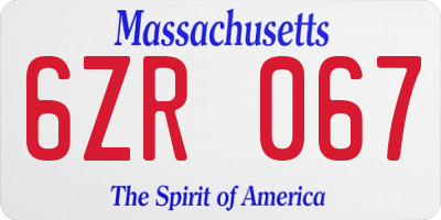 MA license plate 6ZR067
