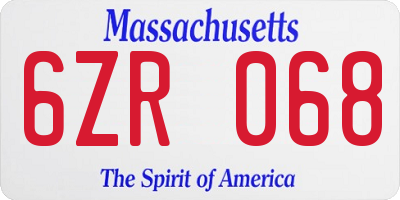 MA license plate 6ZR068