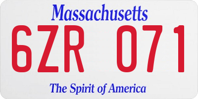 MA license plate 6ZR071