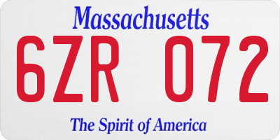 MA license plate 6ZR072