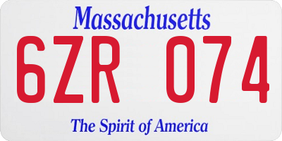 MA license plate 6ZR074