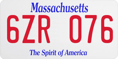 MA license plate 6ZR076