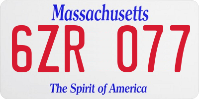 MA license plate 6ZR077
