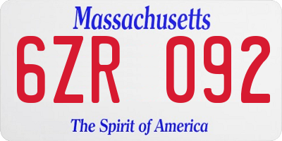 MA license plate 6ZR092