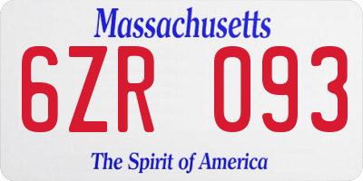 MA license plate 6ZR093