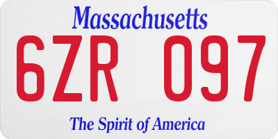 MA license plate 6ZR097