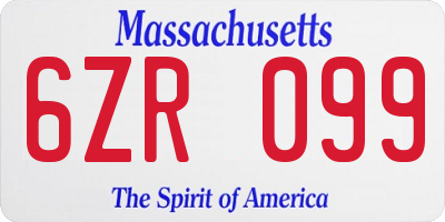 MA license plate 6ZR099