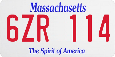 MA license plate 6ZR114