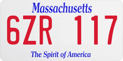 MA license plate 6ZR117