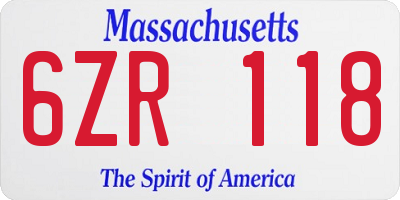 MA license plate 6ZR118