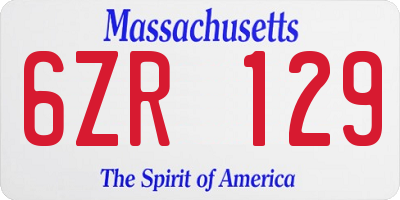 MA license plate 6ZR129
