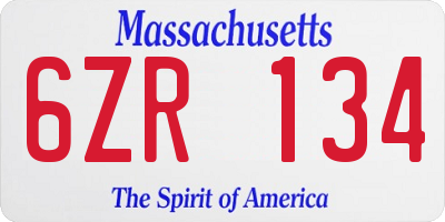 MA license plate 6ZR134