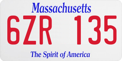 MA license plate 6ZR135