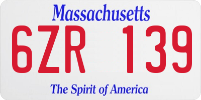MA license plate 6ZR139