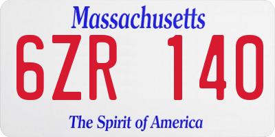MA license plate 6ZR140