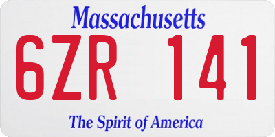 MA license plate 6ZR141