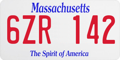 MA license plate 6ZR142