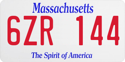 MA license plate 6ZR144