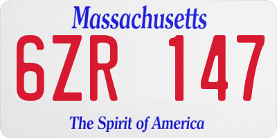 MA license plate 6ZR147