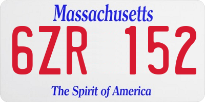MA license plate 6ZR152