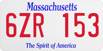 MA license plate 6ZR153