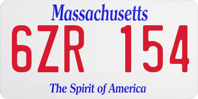 MA license plate 6ZR154