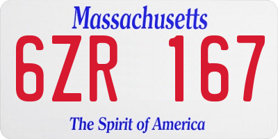 MA license plate 6ZR167