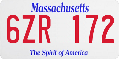 MA license plate 6ZR172